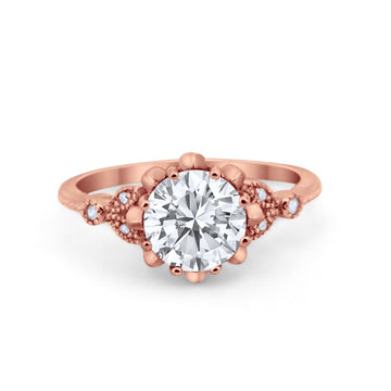 Art Deco Design Fashion Ring Round Rose Tone, Simulated CZ 925 Sterling Silver